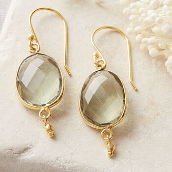 Amethyst Oval Drop Gold Plated Earrings, 8 of 12