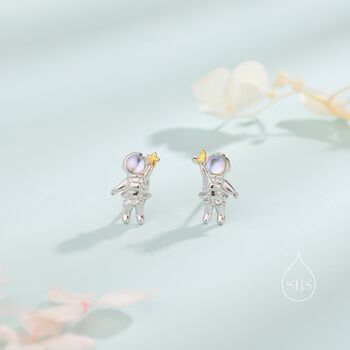 Sterling Silver Astronaut Stud Earrings, 3 of 9