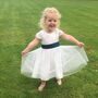 White Lace Flower Girl Dress With Sash In 35 Colours, thumbnail 3 of 8