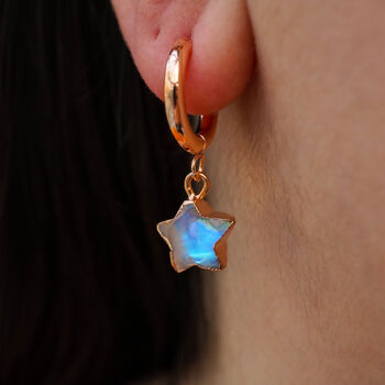 Moonstone Star Hoop Earrings, 2 of 10