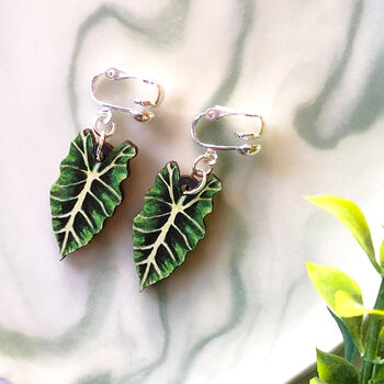 Bright Alocasia Leaf Plant Earrings, 3 of 12