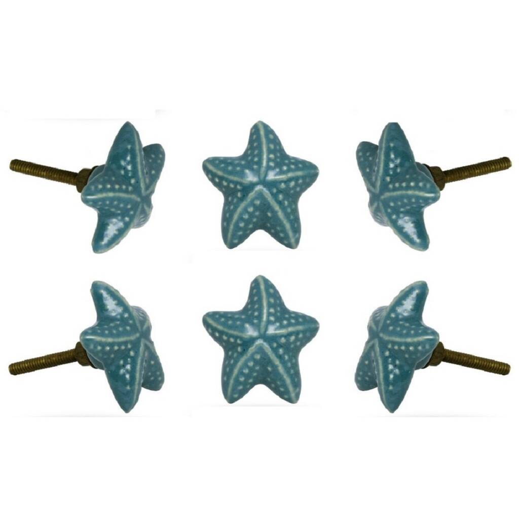 Ceramic Starfish Knob For Drawers In Blue Set Of Six By TrincaFerro