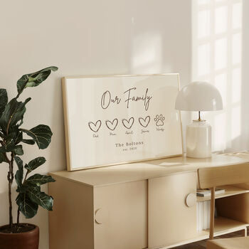 Custom Love Heart Family Print Wall Art, 6 of 8