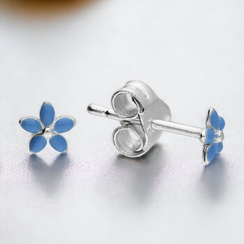 Tiny Forget Me Not Stud Earrings In Sterling Silver, 3 of 10