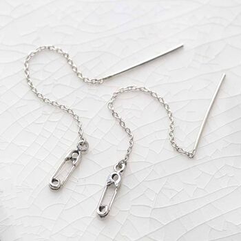 Sterling Silver Safety Pin Threader Earrings, 4 of 5