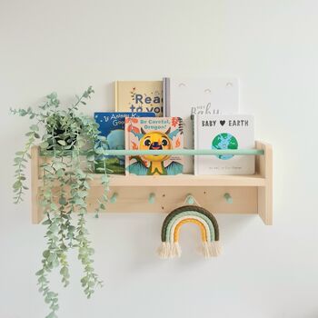 Nursery Shelf With Rail And Pegs For Nursery Wall Decor, 5 of 11