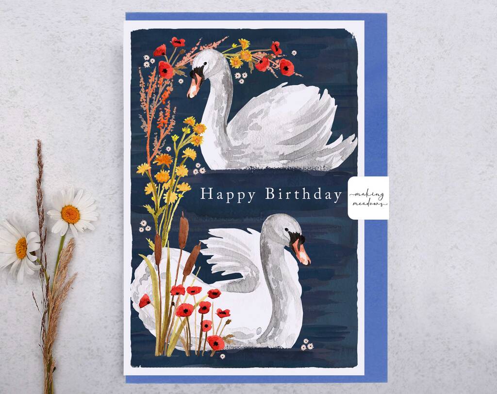 Swan And Poppy Happy Birthday Card