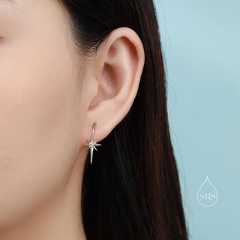Cz Starburst Hook Earrings In Sterling Silver, 3 of 9