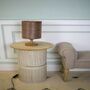 Tall Dark Walnut Table Lamp With A Wooden Light Shade, thumbnail 2 of 11