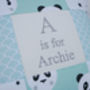 Panda Alphabet Cushion Mint And Grey, thumbnail 3 of 9