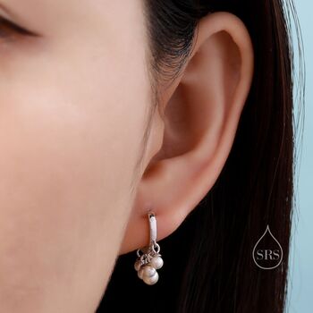 Mother Of Pearl Huggie Hoop Earrings In Sterling Silver, 6 of 10