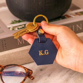Personalised Leather Hexagon Keyring Gift For New Home, 2 of 4