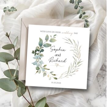 On Your Wedding Day Floral Greenery Card, Mr And Mrs Wedding Card, 2 of 3