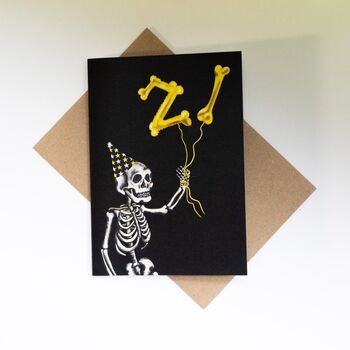 21st Balloon Skeleton Gothic Birthday Card, 3 of 6