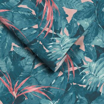 Lush Teal/Coral Wallpaper, 2 of 3