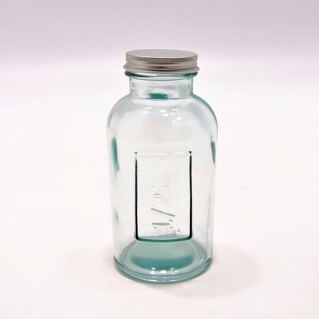 Recycled Glass Storage Jars Round + Screw Lids Set By The Recycled