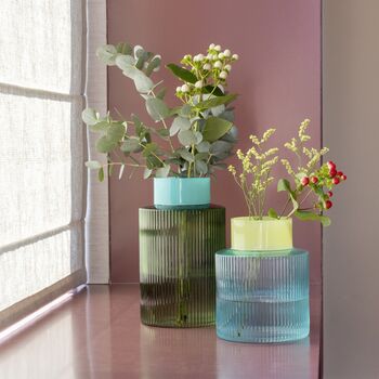 Glass Vase Groove Design Large In Two Tone Colourway, 5 of 7