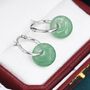 Sterling Silver Dangling Green Aventurine Jade Donut Hoop Earrings, thumbnail 4 of 12