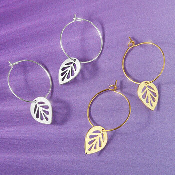 Leaf Drop Hoop Earrings, 2 of 8