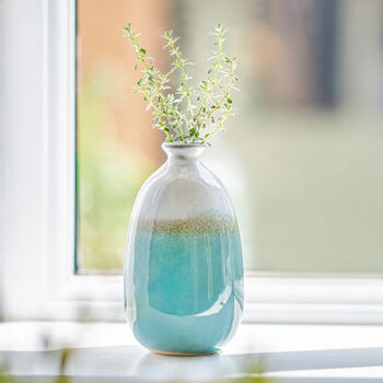 Stoneware Ombre Turquoise Vase, 2 of 5