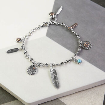 Sterling Silver Feathers Charm Bracelet, 2 of 4
