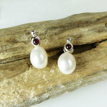Pearl And Garnet Cabochon Earrings, 2 of 7