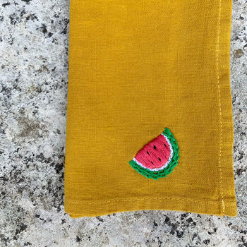 Bespoke Embroidered Fruit Linen Napkin, 5 of 9