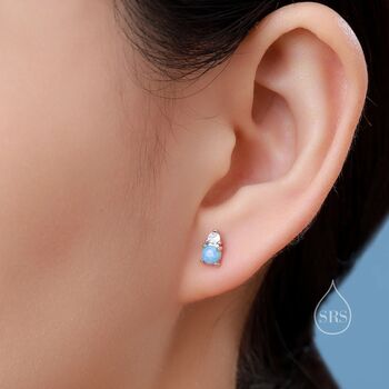 Sterling Silver Tiny Blue Opal And Cz Stud Earrings, 8 of 12