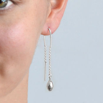 Sterling Silver Bead Pull Through Chain Earrings, 2 of 3