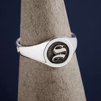Gothic Initial Silver Signet Ring, 5 of 11