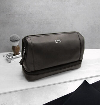 Personalised Men's Leather Initial Wash Bag, 2 of 8