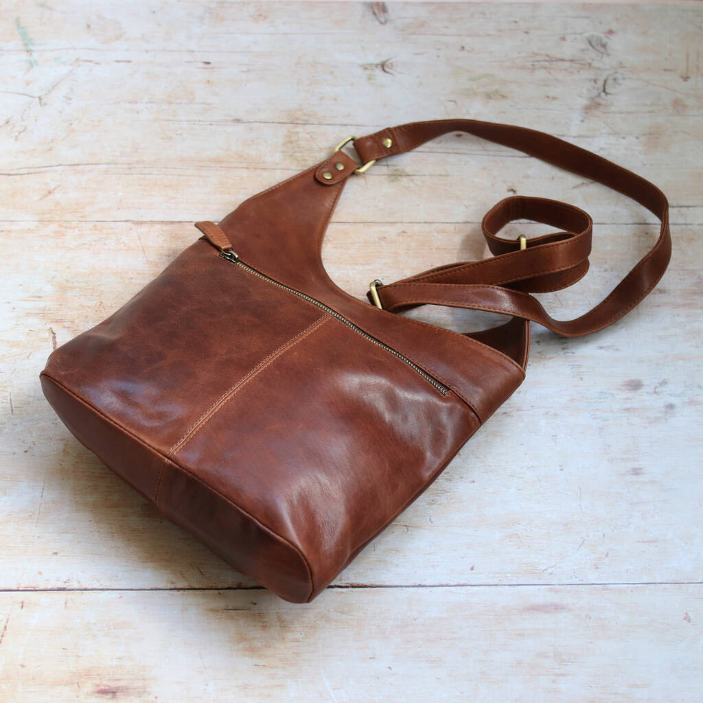 Distressed Brown Leather Crossbody Purse Vintage Bag Shoulder 