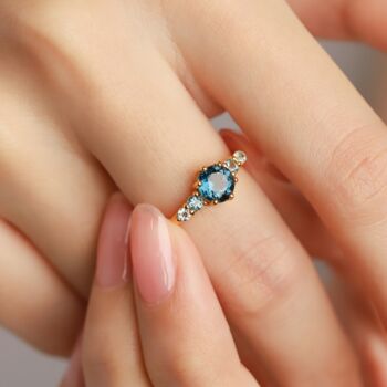 Ombre Blue Topaz Five Stone Ring In Silver And Gold, 9 of 11