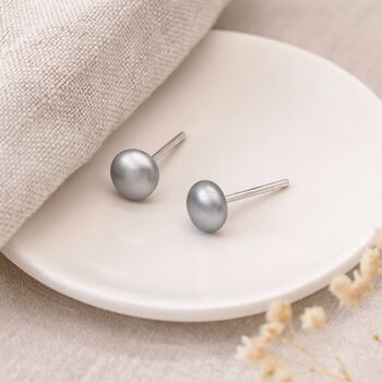 Sterling Silver Grey Freshwater Pearl Stud Earrings: Dainty Bridal Jewellery – 5mm, 3 of 9
