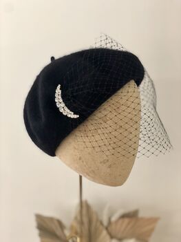 Black Beret With Optional Veil And Accessories, 7 of 11