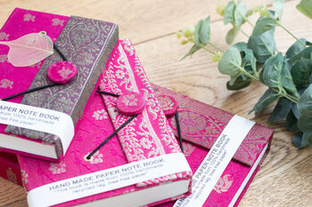 Notebook With Soft Cover From Pink Saree Fabric, 8 of 9