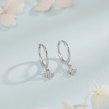 Sterling Silver Extra Tiny Hydrangea Flower Cz Huggie Hoop Earrings, 3 of 12