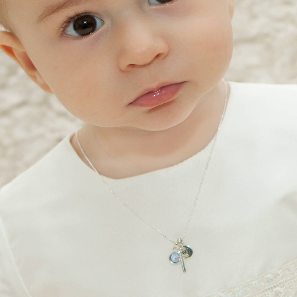 Silver Cross Personalised Birthstone Necklace By Adore Baby