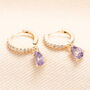 Birthstone Crystal Huggie Hoop Earrings In Gold, thumbnail 7 of 12