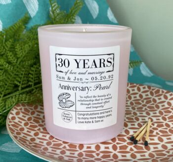 Personalised 30th Pearl Anniversary Meaning Candle, 2 of 10