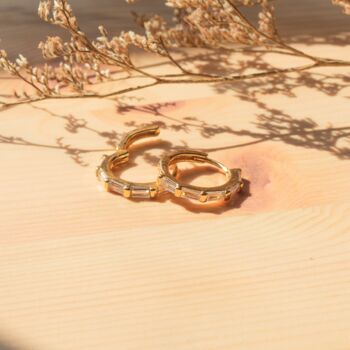 Gold Baguette Hoop Earrings With Cz Stones, 9 of 10