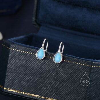 Sterling Silver Blue Opal Droplet Drop Hook Earrings, 5 of 11