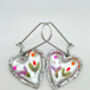 Silver Colour Heart Earrings With Pink Flowers, thumbnail 7 of 11
