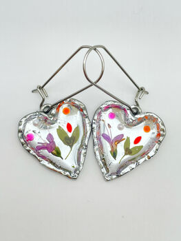 Silver Colour Heart Earrings With Pink Flowers, 7 of 11