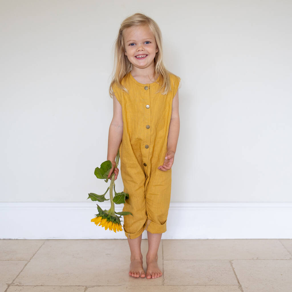 British Made 100% Linen Kids Jumpsuit, Ochre By The Little Art ...