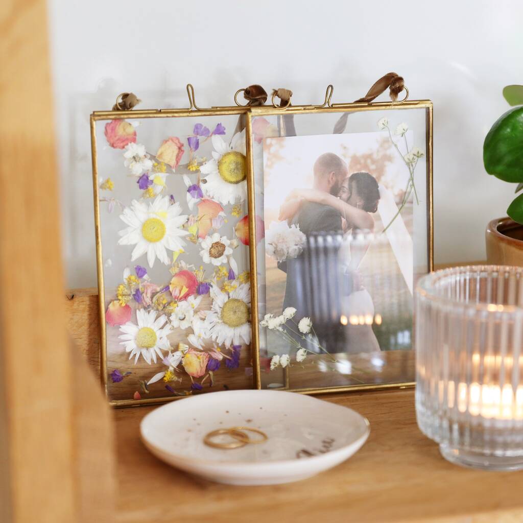 Medium Brass Hanging Frame With Pressed Flowers By Lisa Angel