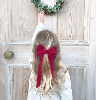 Girls Christmas Red Velvet Hair Bow Barrette, 2 of 4