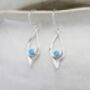 Sterling Silver Blue Opal Delicate Drop Earrings, thumbnail 3 of 6