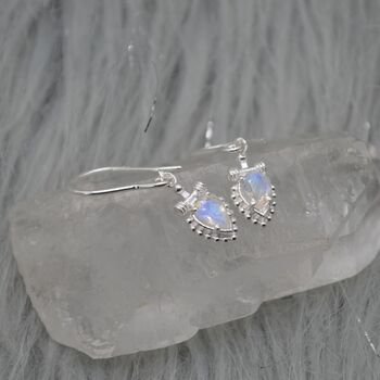 Rainbow Moonstone Teardrop Earrings: Silver Or Gold, 7 of 9