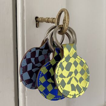 Checker Key Ring Recycled Leather, 4 of 4
